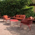 Garden Sofa in Aluminium, Rope and Marsala or White Fabric - Brise Viadurini