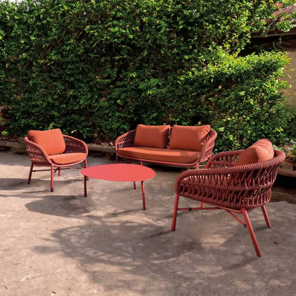 Garden Sofa in Aluminium, Rope and Marsala or White Fabric - Brise Viadurini