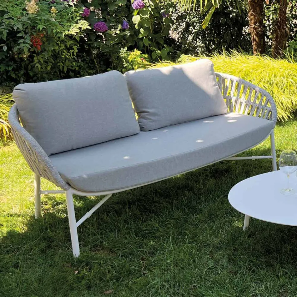 Garden Sofa in Aluminium, Rope and Marsala or White Fabric - Brise Viadurini