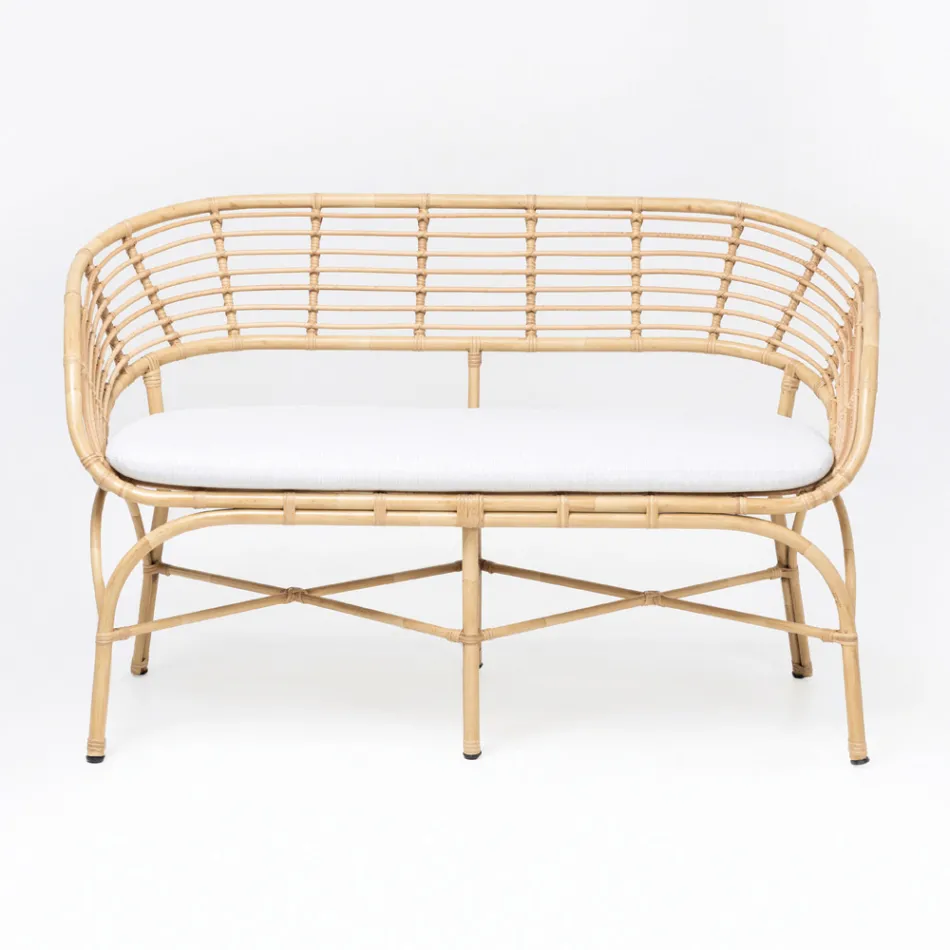 Garden Sofa in Aluminium and Polyrattan Weaving and Cushion - Ellide Viadurini