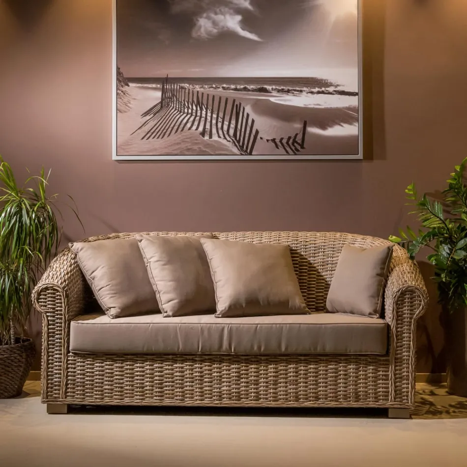 Garden Sofa in Natural Kubù Fibre with Cushions - Isildur Viadurini