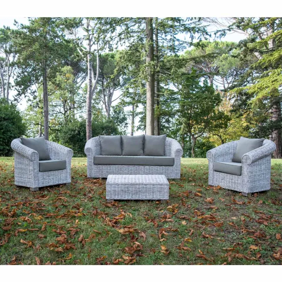 Garden Sofa in Natural Kubù Fibre with Cushions - Isildur Viadurini