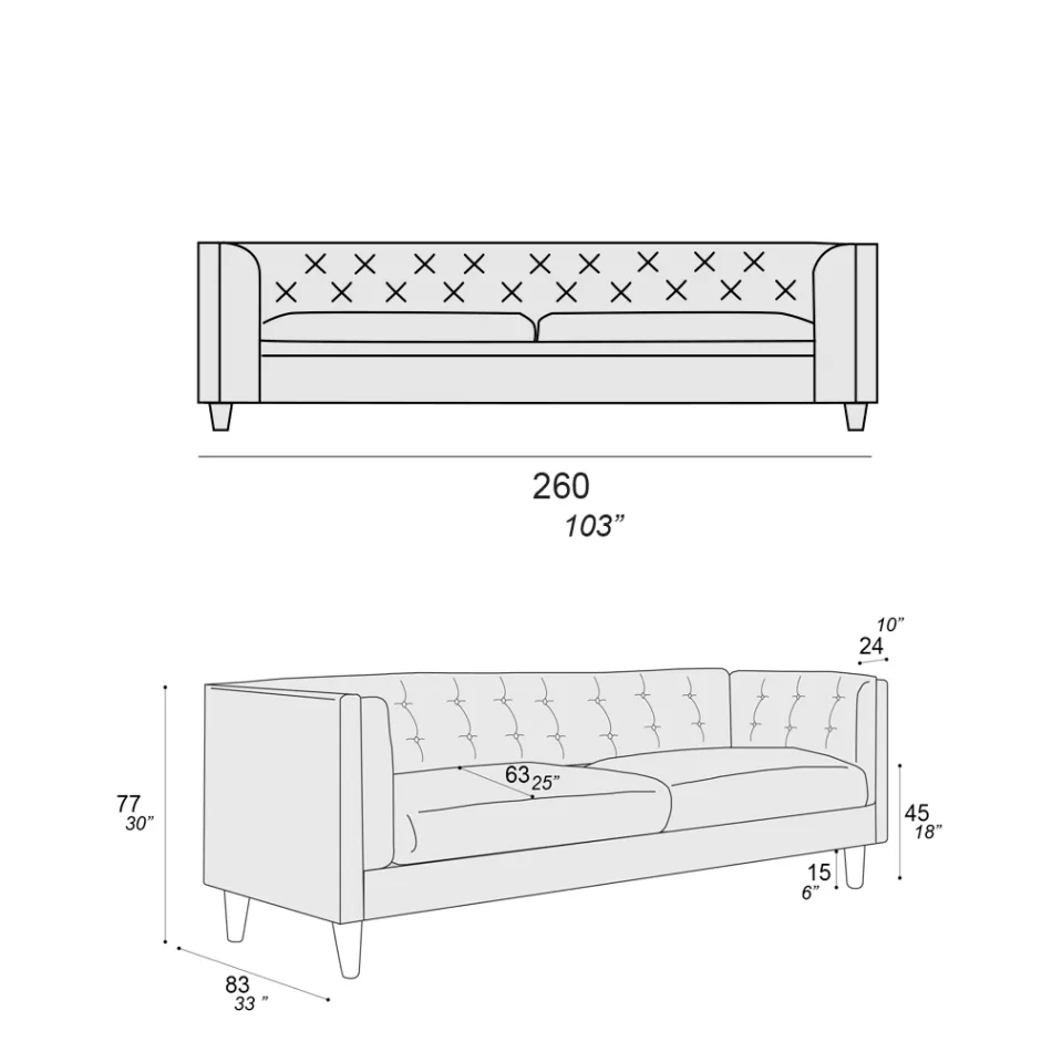 Lounge Sofa with Wooden Structure and Feet Made in Italy - Comico Viadurini