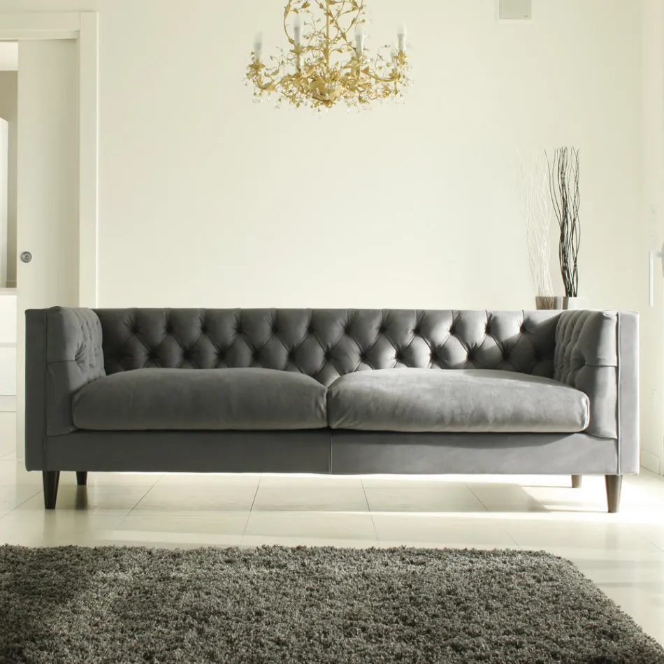 Lounge Sofa with Wooden Structure and Feet Made in Italy - Comico Viadurini