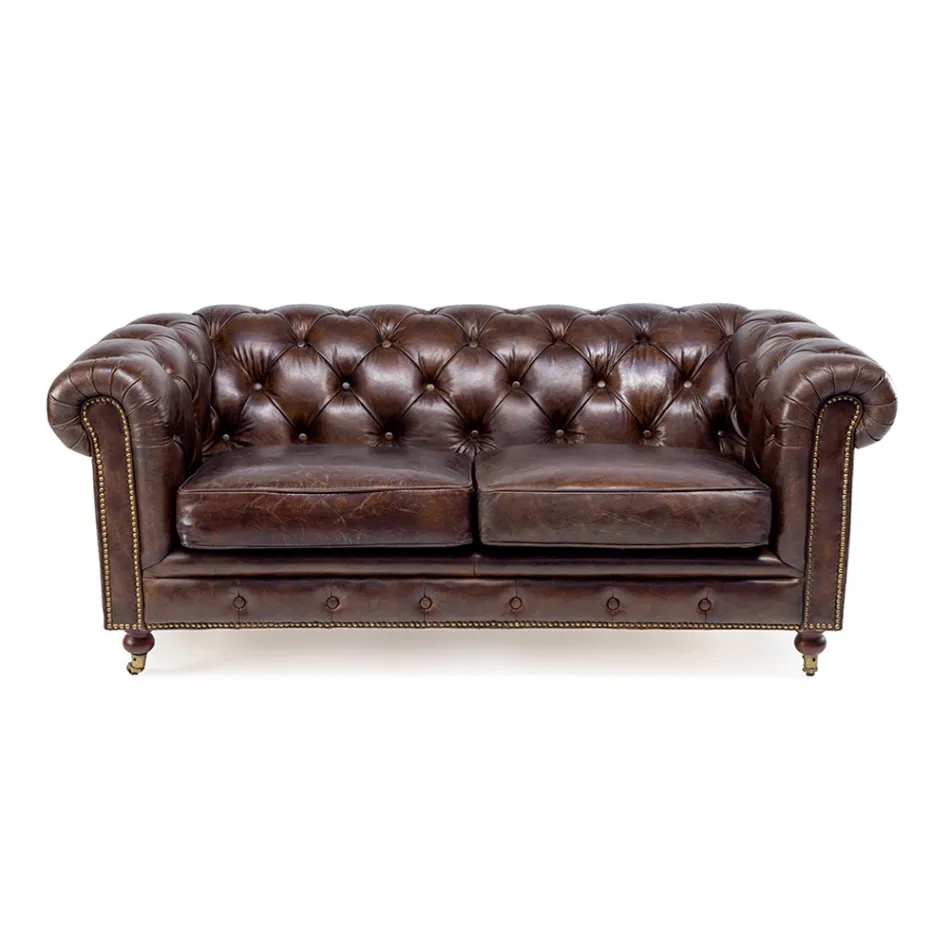 2 or 3 Seater Lounge Sofa in Aged Effect Vintage Leather - Stamp Viadurini