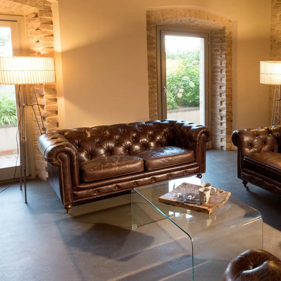 2 or 3 Seater Lounge Sofa in Aged Effect Vintage Leather - Stamp Viadurini