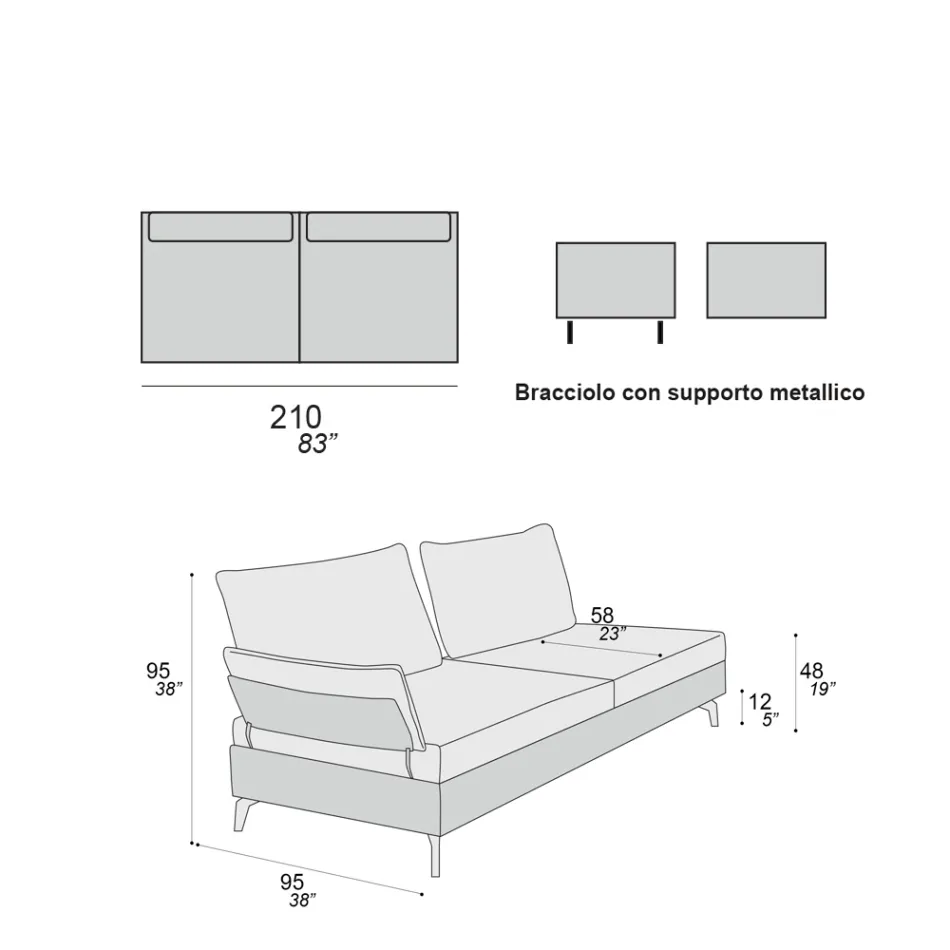 Lounge Sofa with 2 Backrests and 2 Movable Armrests - Precious Viadurini