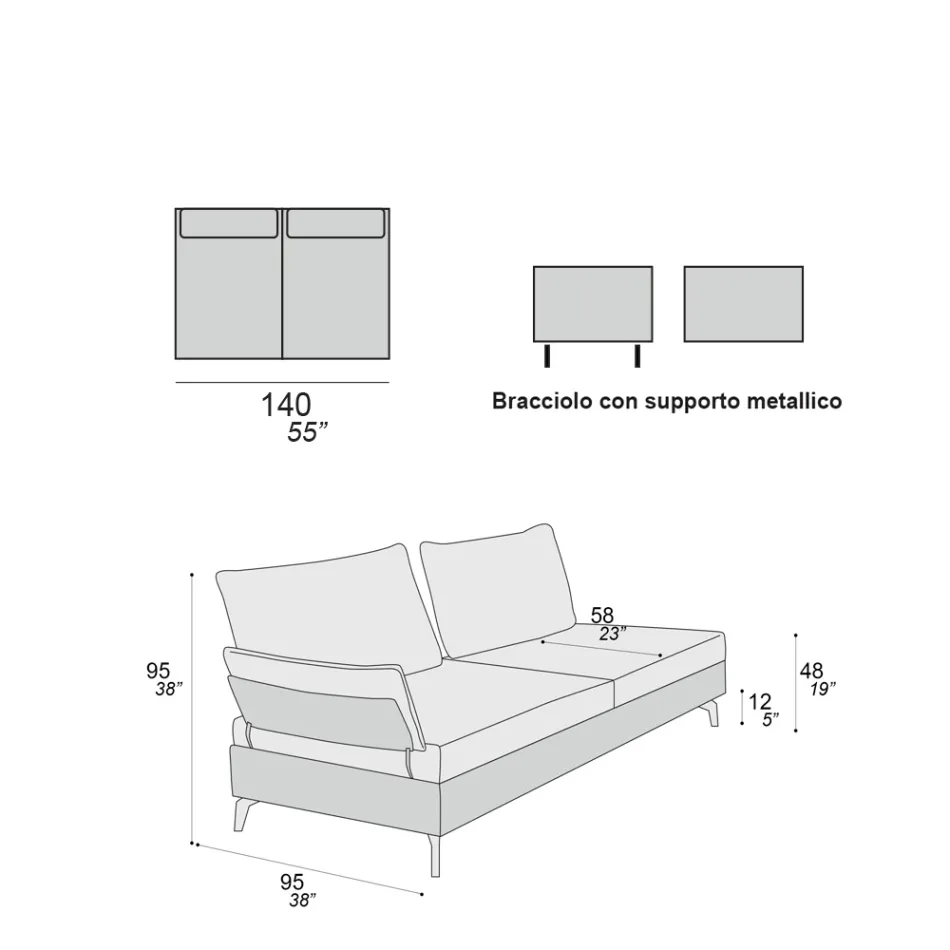 Lounge Sofa with 2 Backrests and 2 Movable Armrests - Precious Viadurini