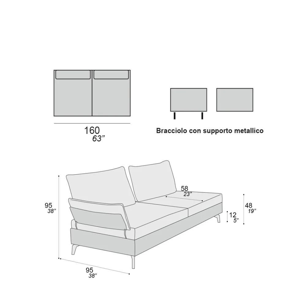Lounge Sofa with 2 Backrests and 2 Movable Armrests - Precious Viadurini