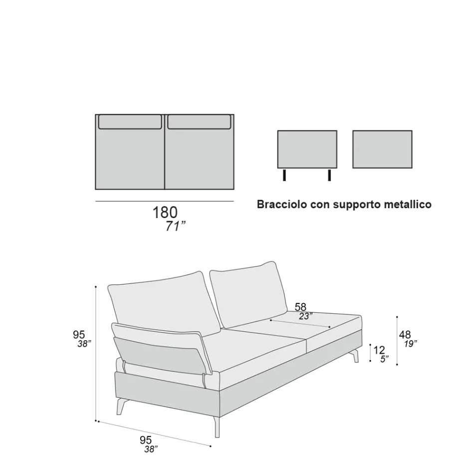 Lounge Sofa with 2 Backrests and 2 Movable Armrests - Precious Viadurini