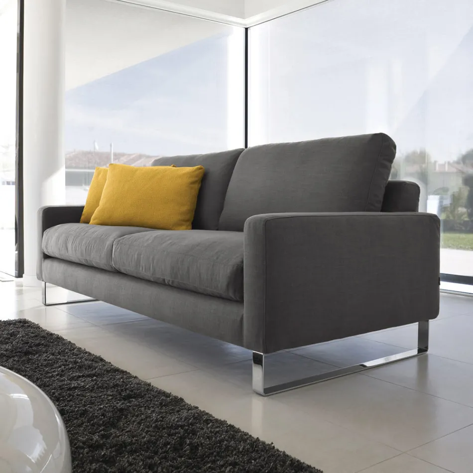 Lounge Sofa with Sled Feet in Chromed Metal - Exclusive Viadurini