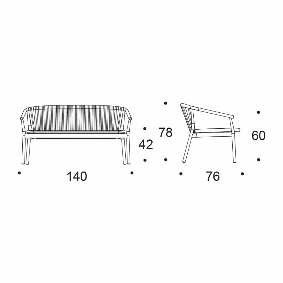 Two Seater Garden Stacking Sofa Aluminium and Fabric - Smart By Varaschin Viadurini