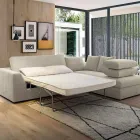 Design Corner Sofa Bed in Beige Fabric Made in Italy - Ortensia Viadurini