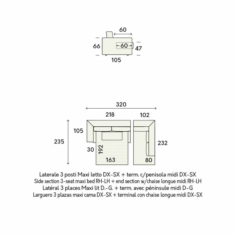 Design Corner Sofa Bed in Beige Fabric Made in Italy - Ortensia Viadurini