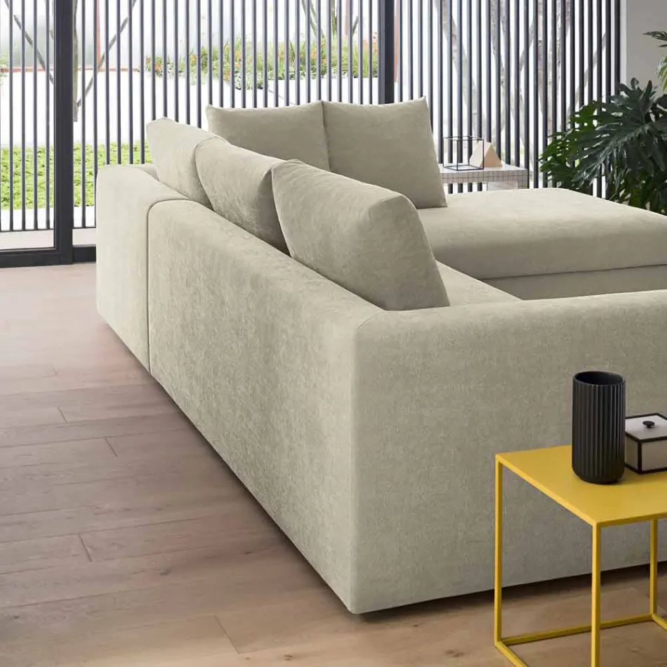 Design Corner Sofa Bed in Beige Fabric Made in Italy - Ortensia Viadurini