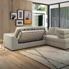 Design Corner Sofa Bed in Beige Fabric Made in Italy - Ortensia Viadurini
