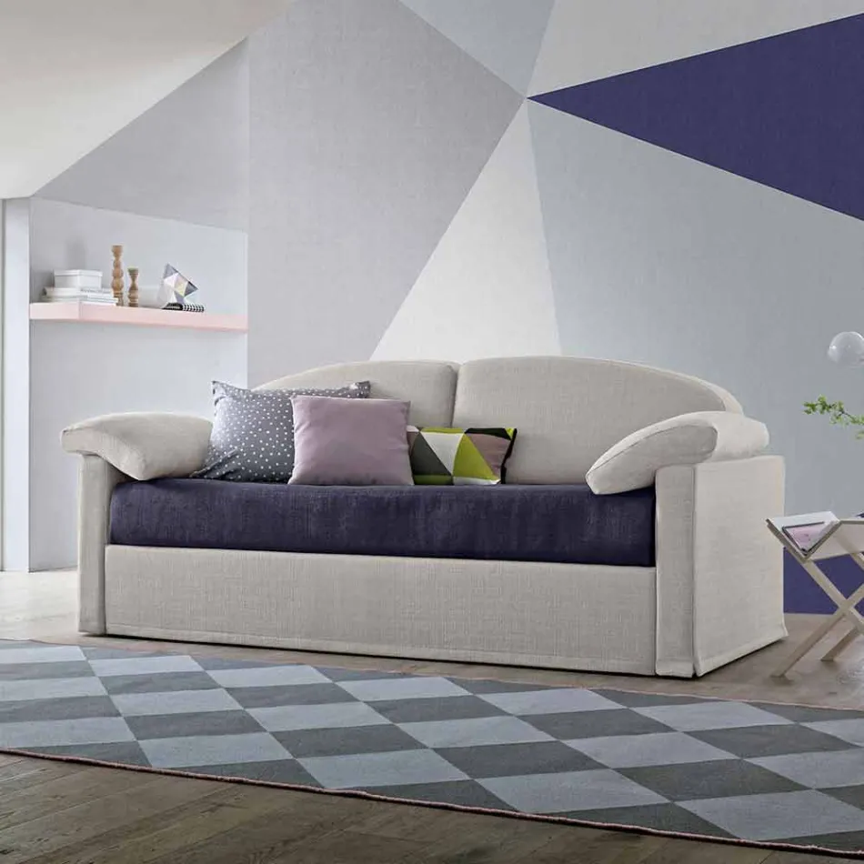 Single Sofa Bed with Container Covered in Fabric Made in Italy - Kayla Viadurini