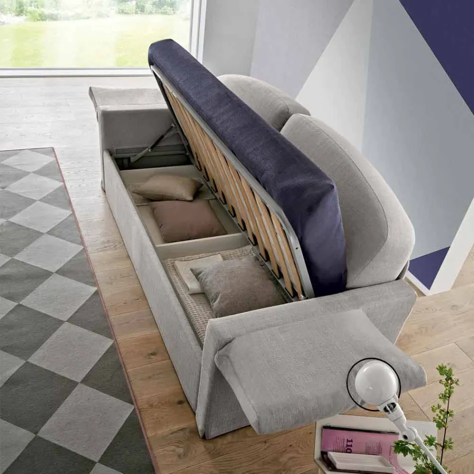 Single Sofa Bed with Container Covered in Fabric Made in Italy - Kayla Viadurini