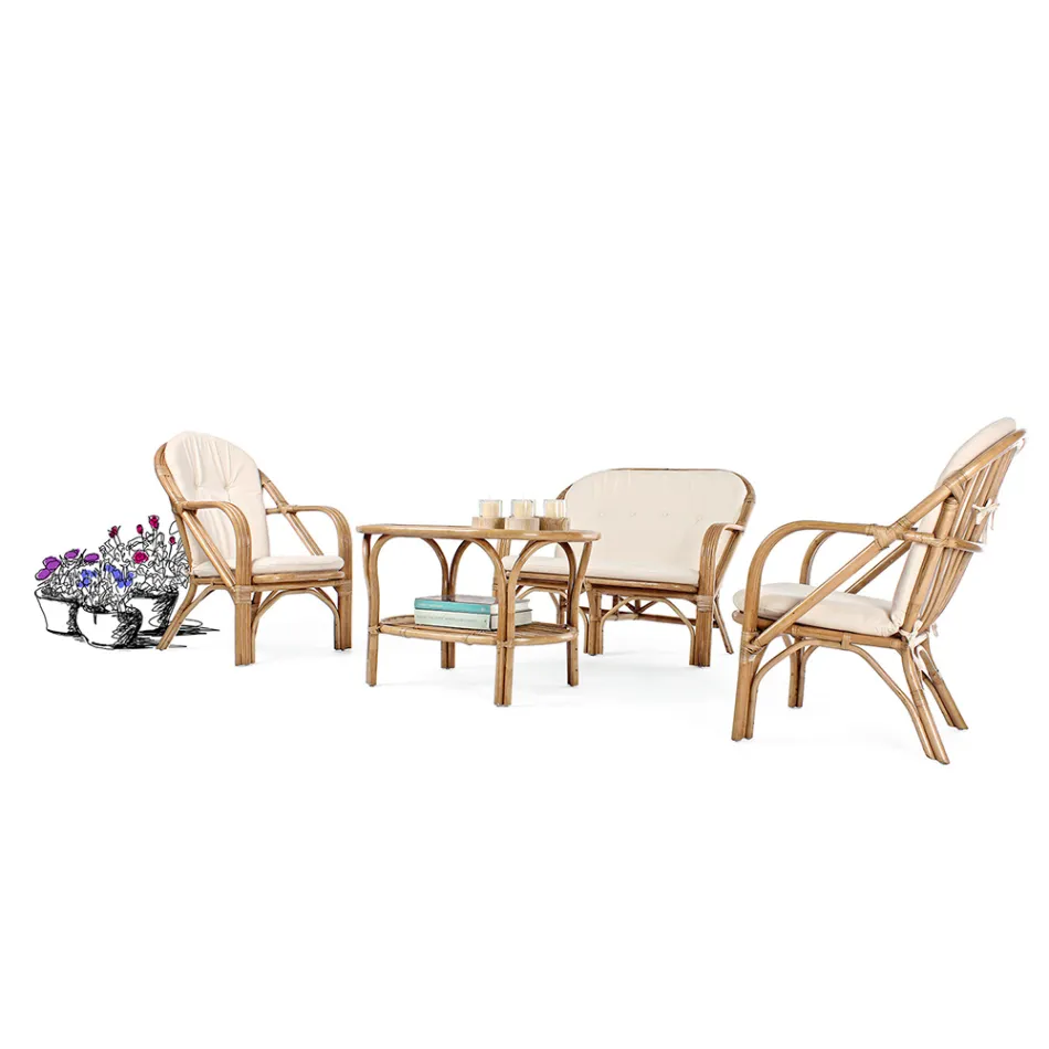 2 Seater Outdoor Sofa for Garden in Rattan White Cushions - Maurizia Viadurini