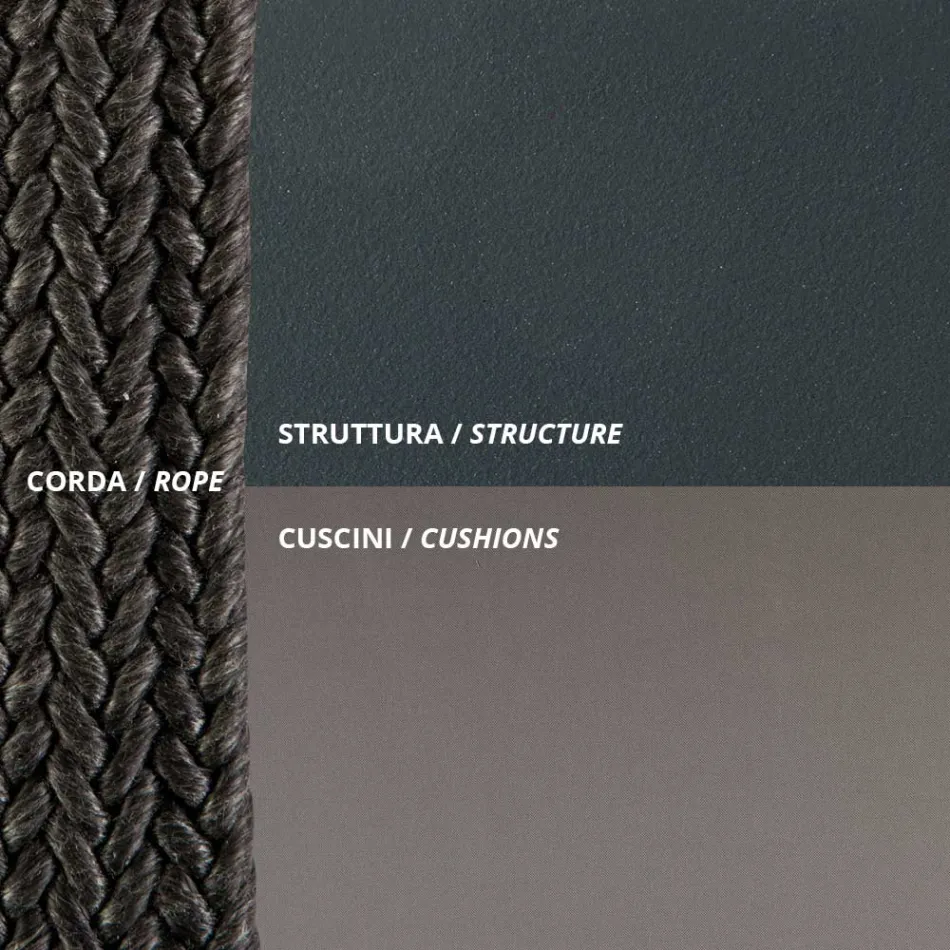 2 Seater Rocking Chair in Metal and Rope with Fabric Seat Made in Italy - Mari Viadurini