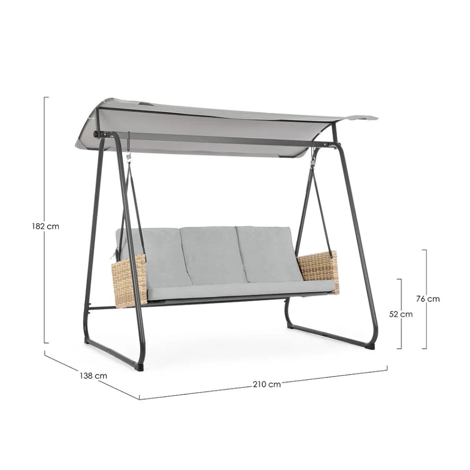 3-seater outdoor swing in steel and polyrattan armrests - Settle Viadurini