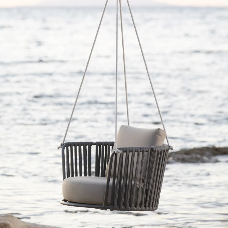 Steel Garden Swing with Ropes and Cushions Included Made in Italy - Bronn Viadurini