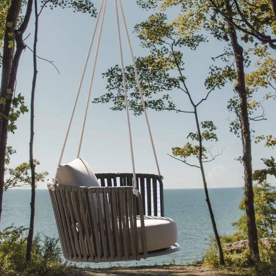 Steel Garden Swing with Ropes and Cushions Included Made in Italy - Bronn Viadurini
