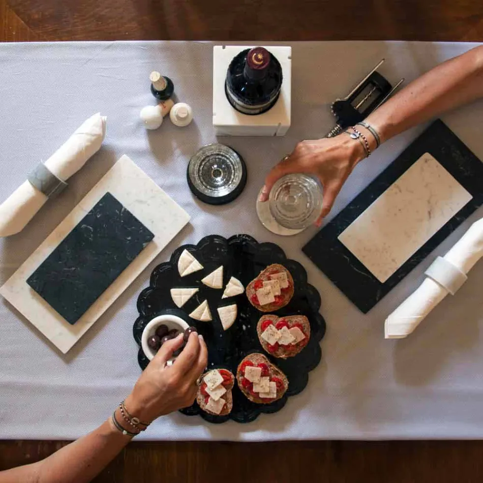 Two Coasters in White and Grey Marble with Cork Made in Italy - Jessa Viadurini