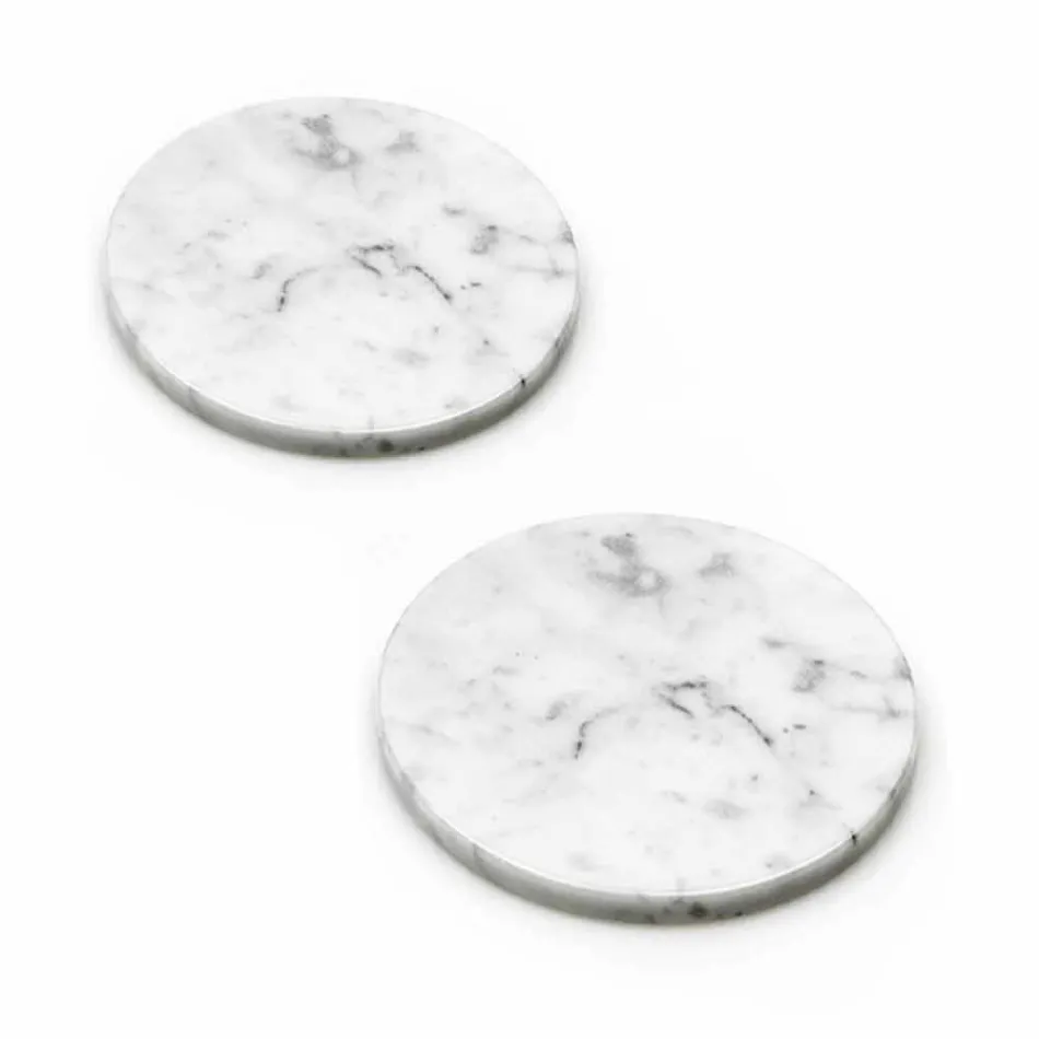 Two Coasters in White and Grey Marble with Cork Made in Italy - Jessa Viadurini