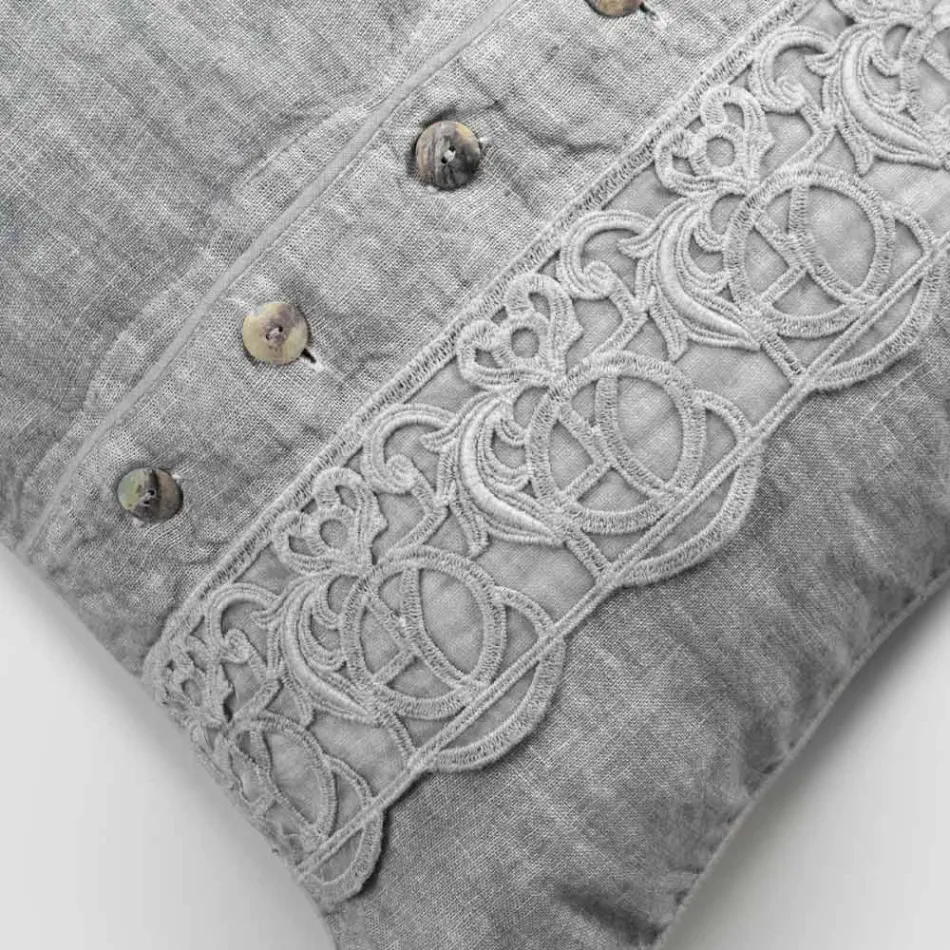 Italian Luxury Sinergia Lace Grey Linen Bed Pillowcase - Stego Viadurini