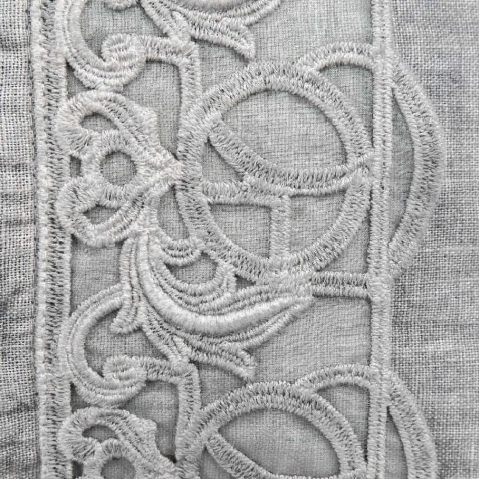 Italian Luxury Sinergia Lace Grey Linen Bed Pillowcase - Stego Viadurini