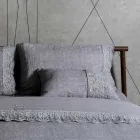 Italian Luxury Sinergia Lace Grey Linen Bed Pillowcase - Stego Viadurini