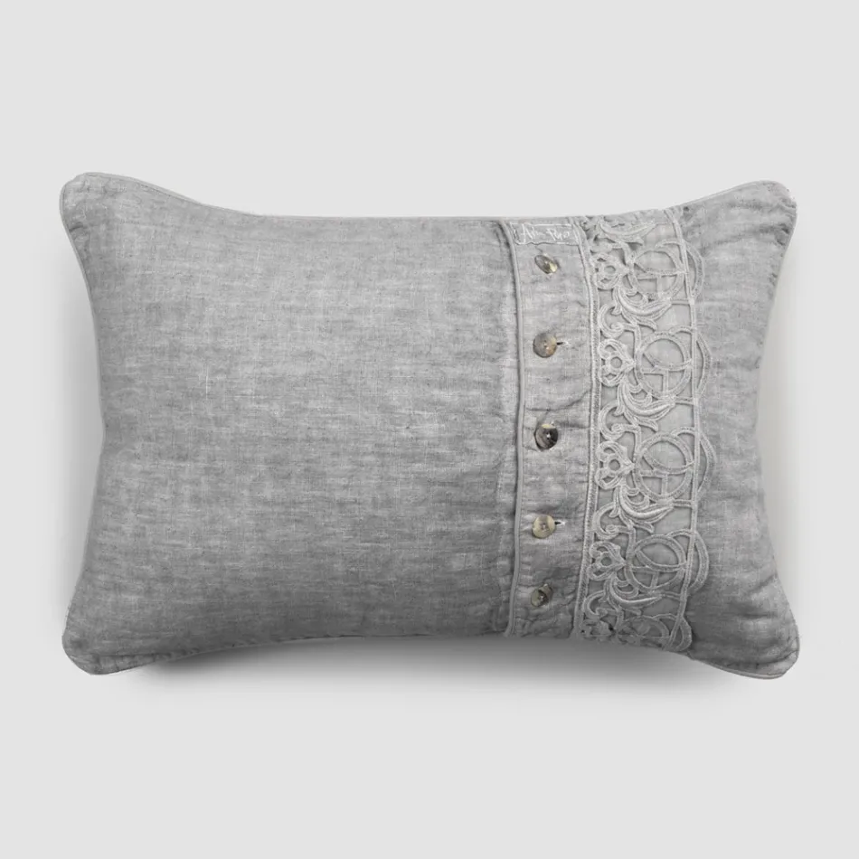 Italian Luxury Sinergia Lace Grey Linen Bed Pillowcase - Stego Viadurini