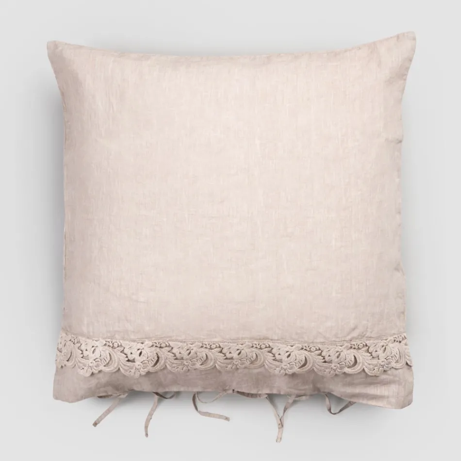 Linen Pillowcase with Armonia Lace and Powder Laces or Back - Masone Viadurini
