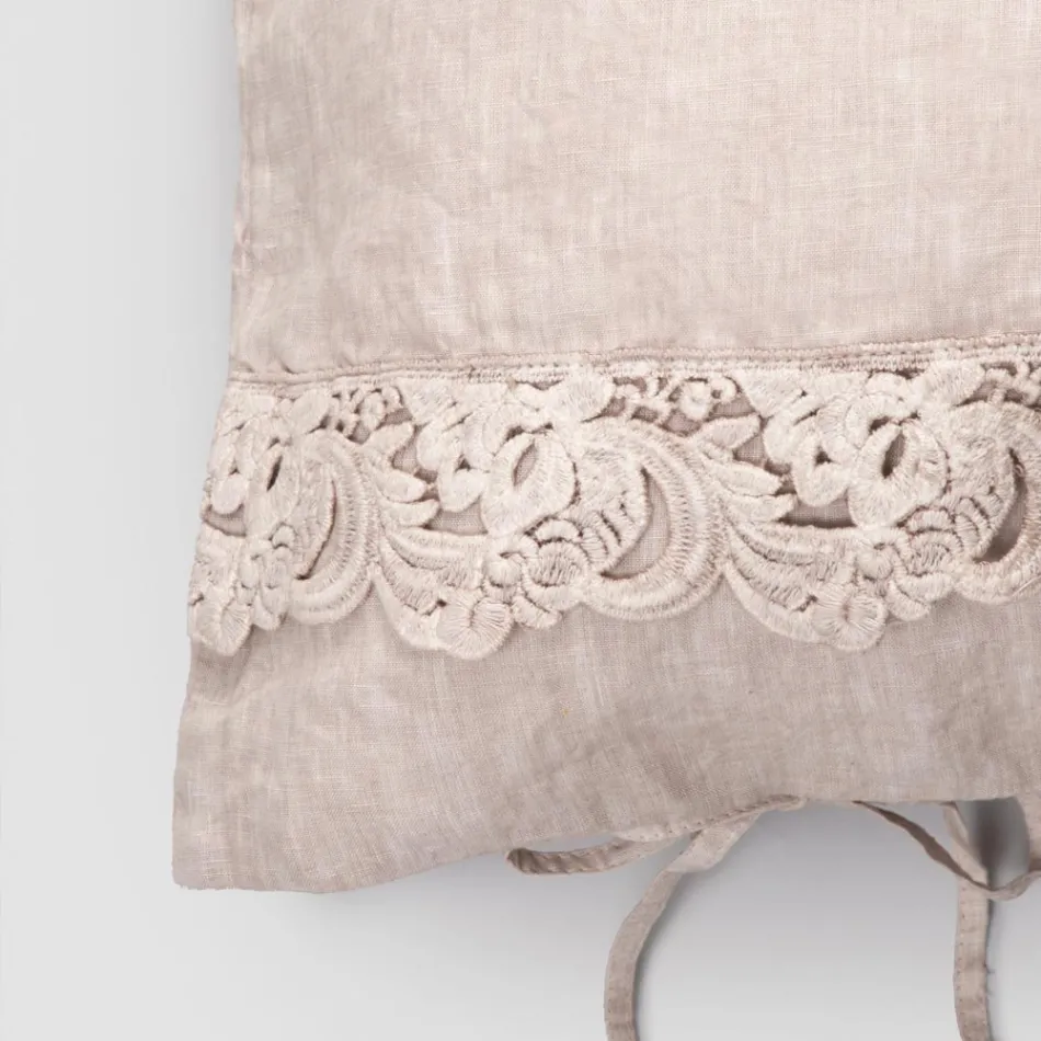 Linen Pillowcase with Armonia Lace and Powder Laces or Back - Masone Viadurini