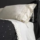 Linen Pillowcase with Poema Lace and Butter or Black Laces Made in Italy - Masone Viadurini