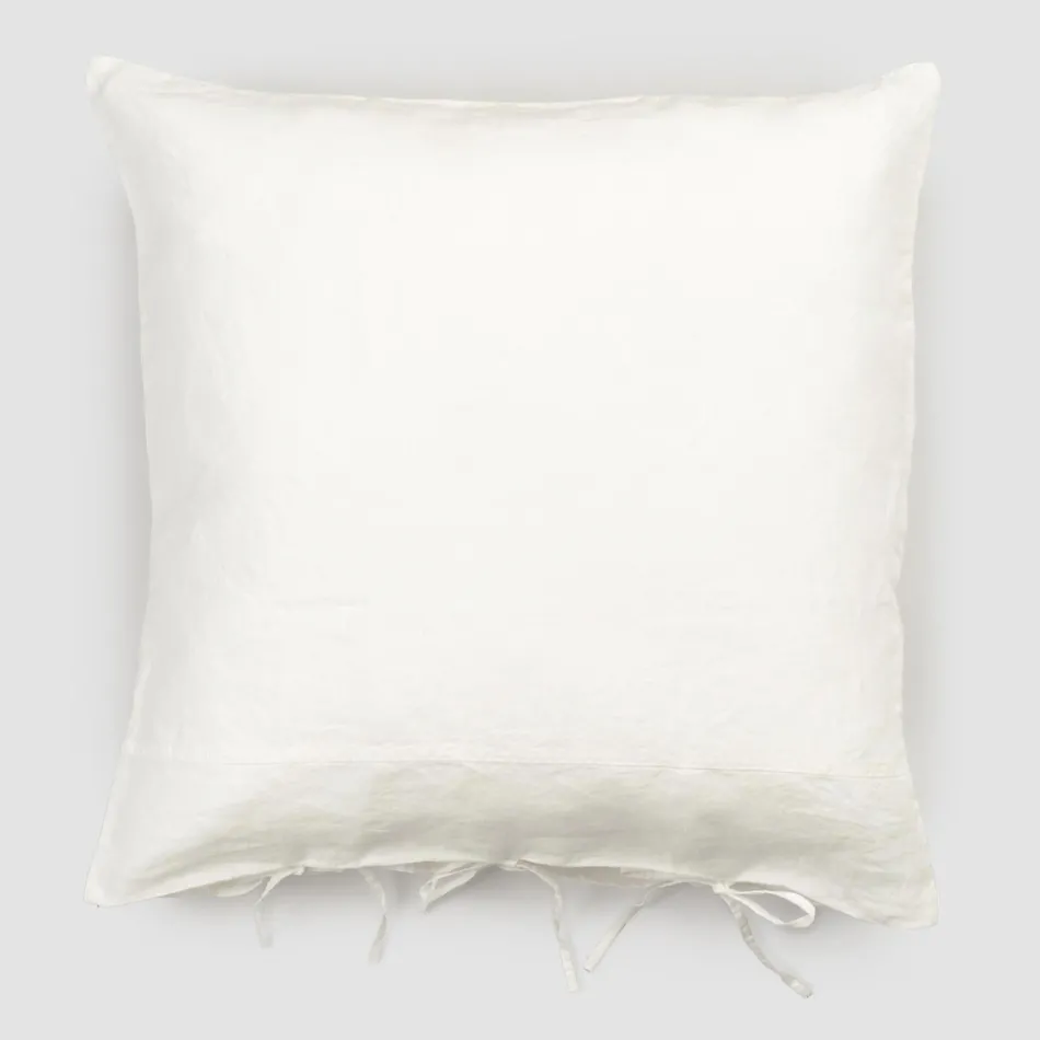Chalk or Retro Light Linen Pillowcase with Square Design Ties - Prisco Viadurini