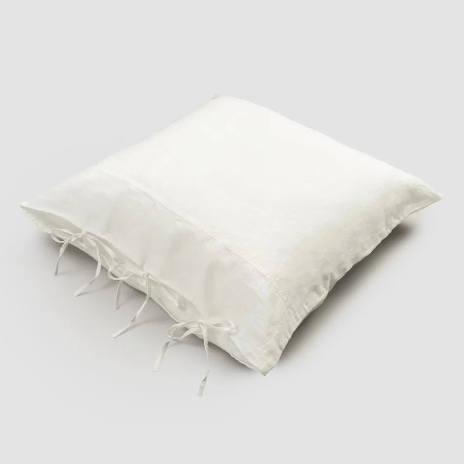 Chalk or Retro Light Linen Pillowcase with Square Design Ties - Prisco Viadurini