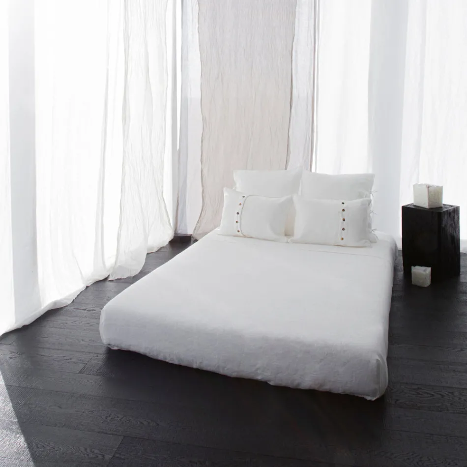 Chalk or Retro Light Linen Pillowcase with Square Design Ties - Prisco Viadurini