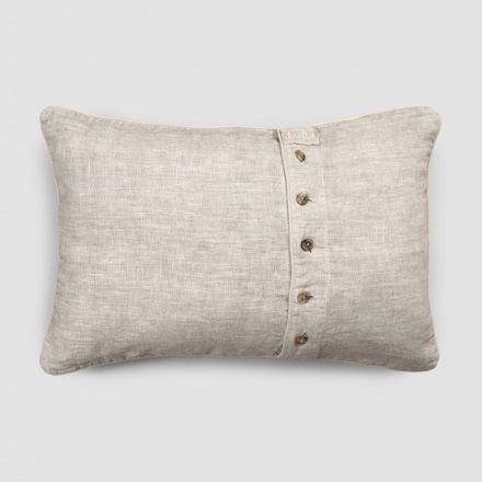 Heavy Linen Pillowcase with Agoya Button Decoration and Piping - Mediterranean Viadurini