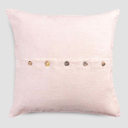 Square Pillowcase in Colored Linen with Agoya Mother-of-Pearl Buttons - Mediterranean Viadurini
