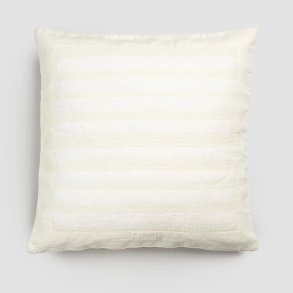Square Pillowcase in Chalk Linen or Retro Decoration with Sphere Embroidery and Frame - Elbow Viadurini