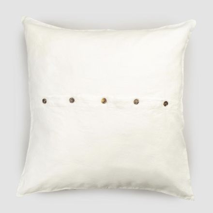 Square Pillowcase in Heavy Colored Linen with Agoya Buttons - Mediterranean Viadurini