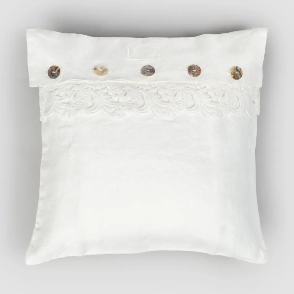 Square Pillowcase in Dusty or Retro Linen with Buttons and Armonia Lace - Logos Viadurini