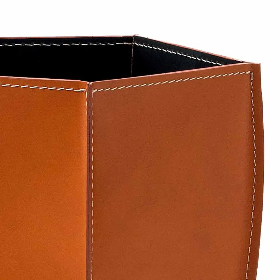 Design wastepaper box in regenerated Poligiono leather, made in Italy Viadurini