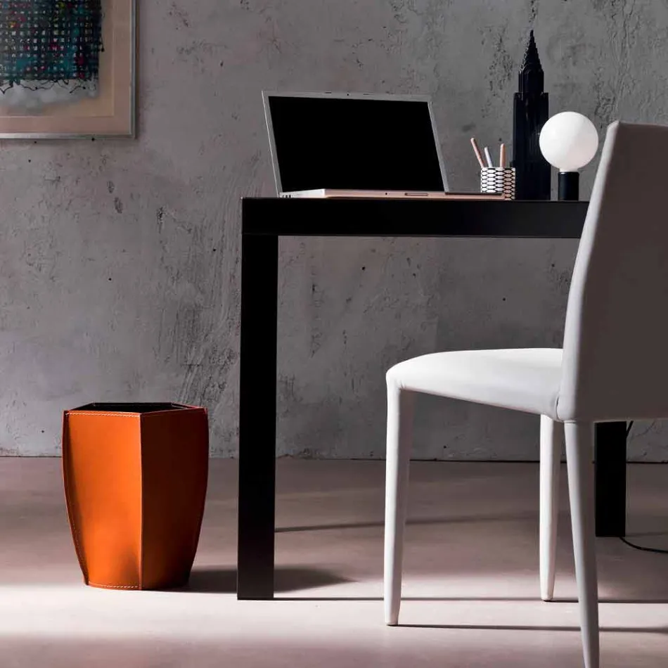 Design wastepaper box in regenerated Poligiono leather, made in Italy Viadurini