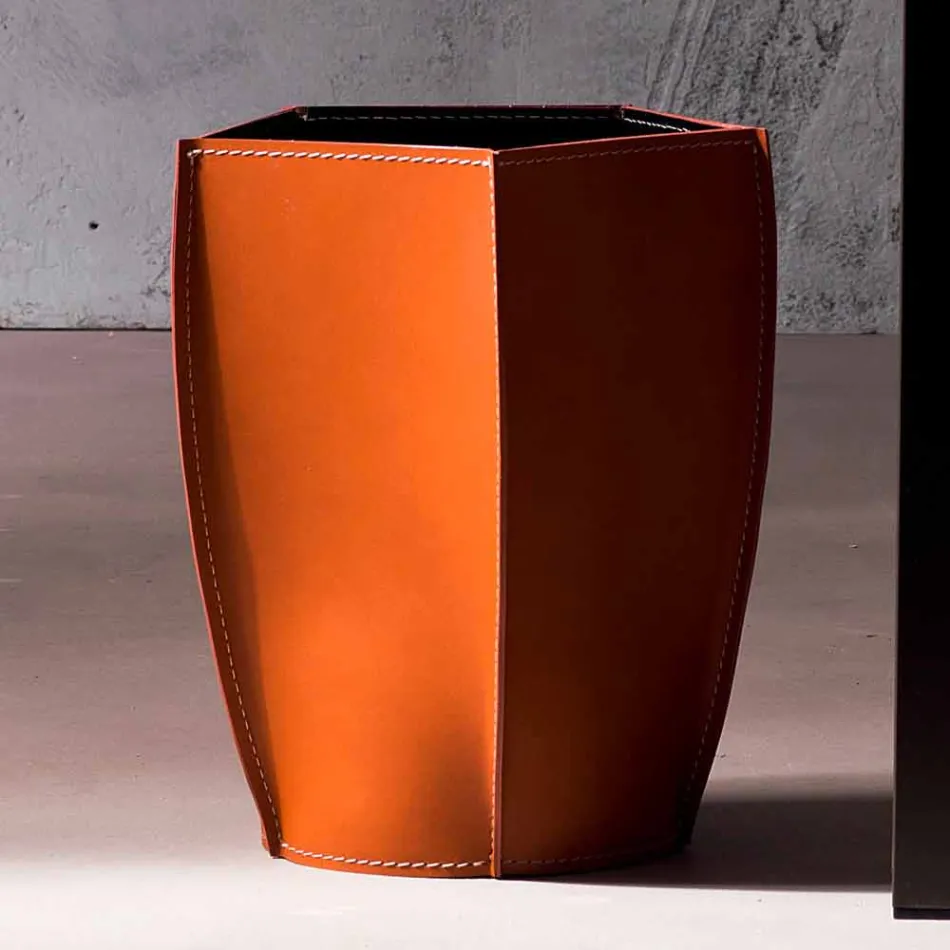 Design wastepaper box in regenerated Poligiono leather, made in Italy Viadurini