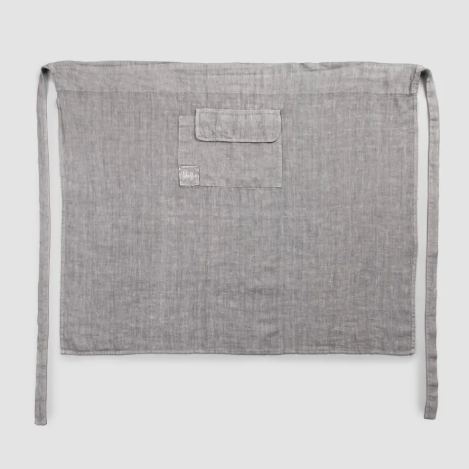 Anthracite Grey Linen Kitchen Apron Low Model with Pocket - Flick Viadurini