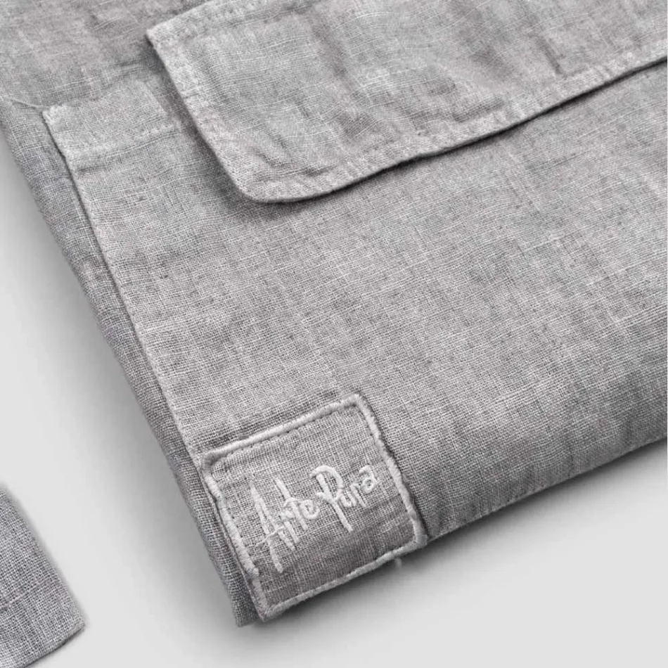 Anthracite Grey Linen Kitchen Apron Low Model with Pocket - Flick Viadurini