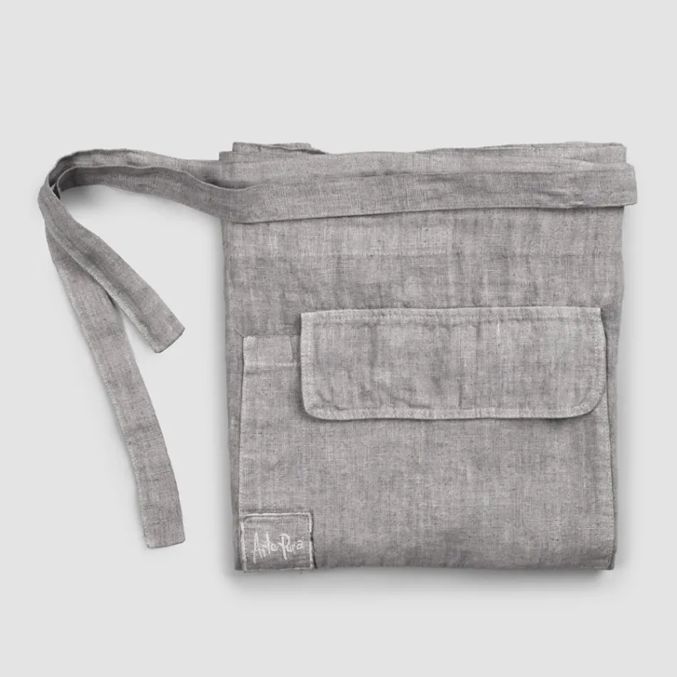Anthracite Grey Linen Kitchen Apron Low Model with Pocket - Flick Viadurini